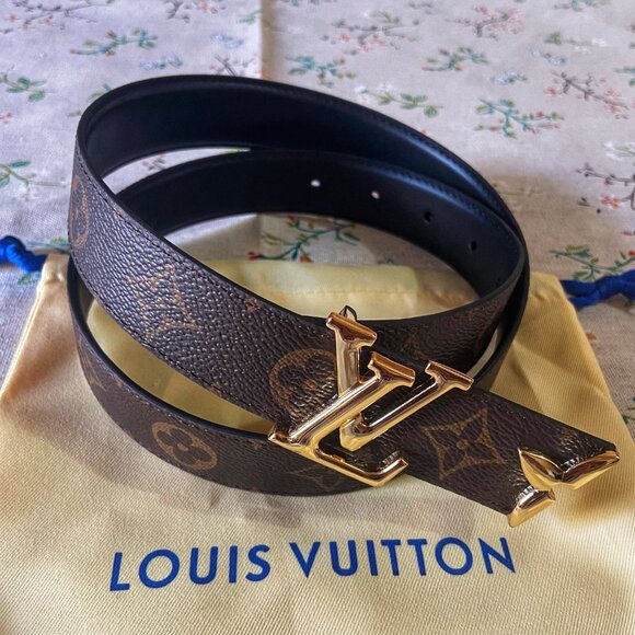 Louis Vuitton Gold LV Buckle Belt Reversible Monogram Leather 34in - Picture 2 of 7